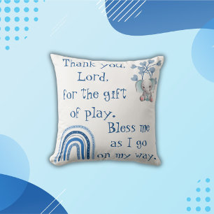 Christian Prayer for kids Blue Throw Pillow