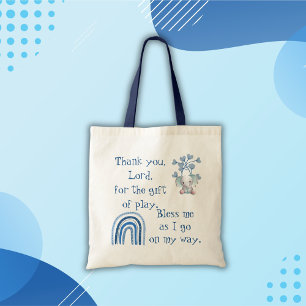 Christian Prayer for kids Blue Tote Bag