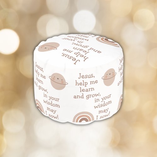 Christian Prayer for kids Brown  White  Pouf