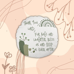 Christian Prayer for kids Olive Green Round Pillow