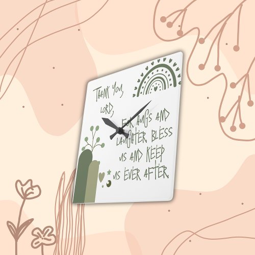 Christian Prayer for kids Olive Green  Square Wall Clock