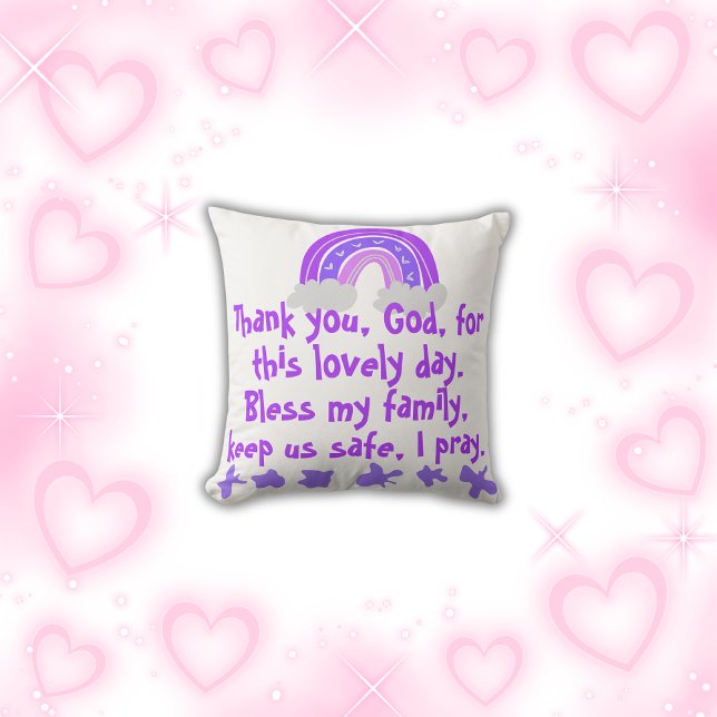 Christian Prayer for kids Purple & Pink | Throw Pillow (Creator Uploaded)