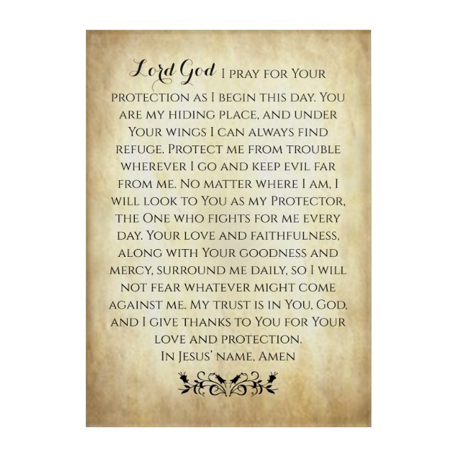 Christian Prayer for Protection Acrylic Print (Front)