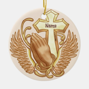 Christian Prayer hands Cross ornament