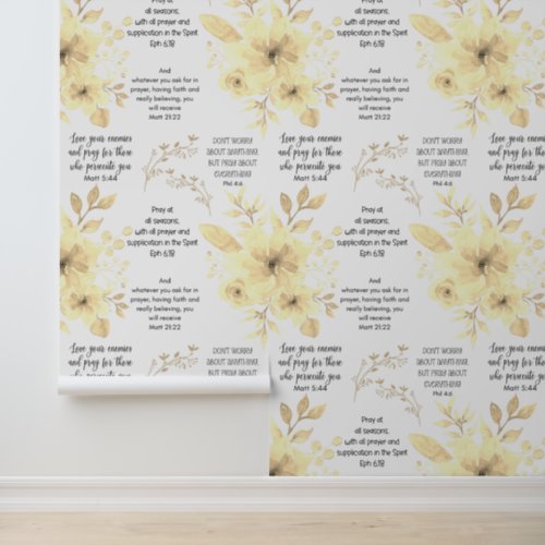 Christian PRAYER Lemon Floral Wallpaper