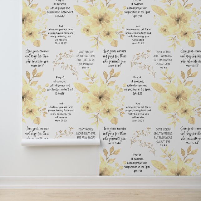 Christian PRAYER Lemon Floral Wallpaper