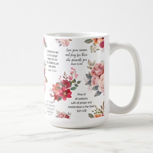 Christian PRAYER Peach Floral Coffee Mug (Right)