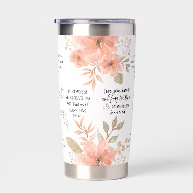Christian PRAYER Peach Floral Insulated Tumbler (Right)