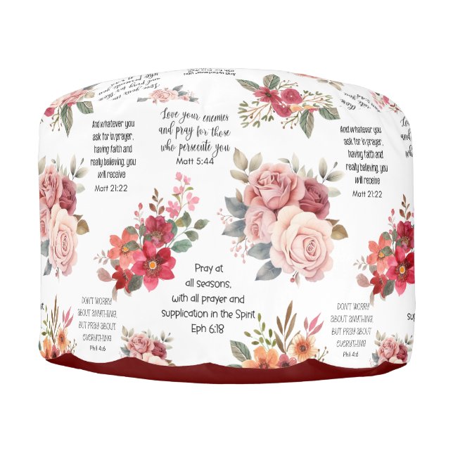 Christian PRAYER Peach Floral Pouf (Front)