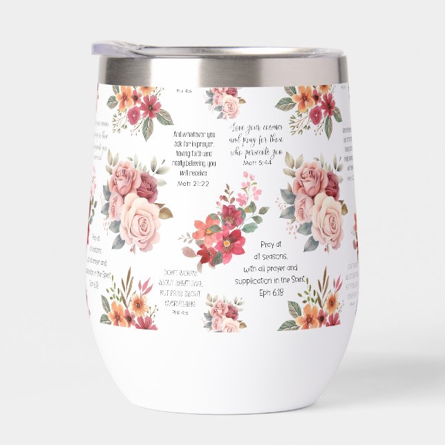 Christian PRAYER Peach Floral Thermal Wine Tumbler (Right)