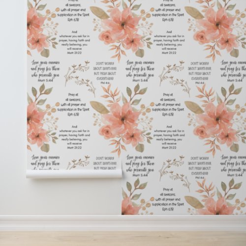 Christian PRAYER Peach Floral Wallpaper