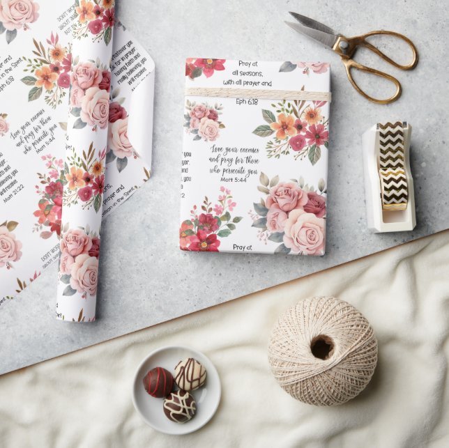 Christian PRAYER Peach Floral Wrapping Paper (Crafts)