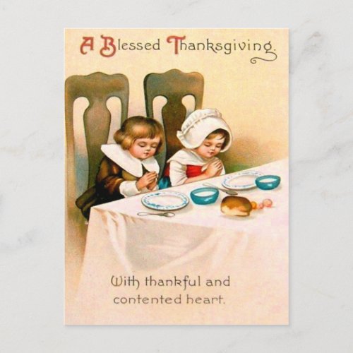 Christian Prayer Puritan Thanksgiving Dinner Holiday Postcard