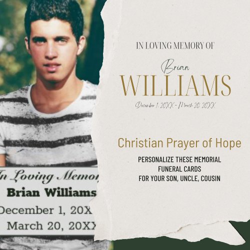 Christian Prayer Son Photo Funeral Card