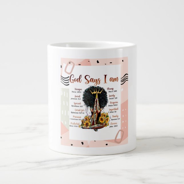 Christian praying black queen melanin sista women giant coffee mug (Front)