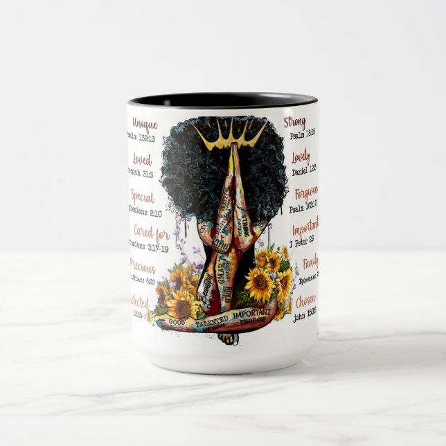 Christian praying black queen melanin sista women mug (Center)