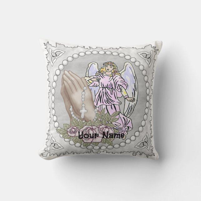 Christian Praying Rosary Angel   Throw Pillow (Front)