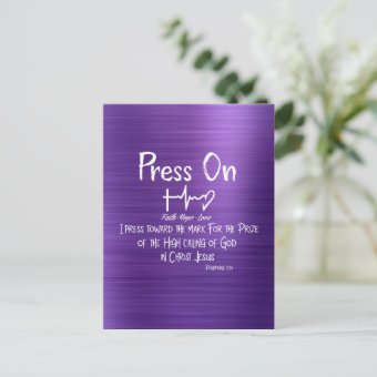 Christian Press On with Philippians Bible Verse Postcard | Zazzle