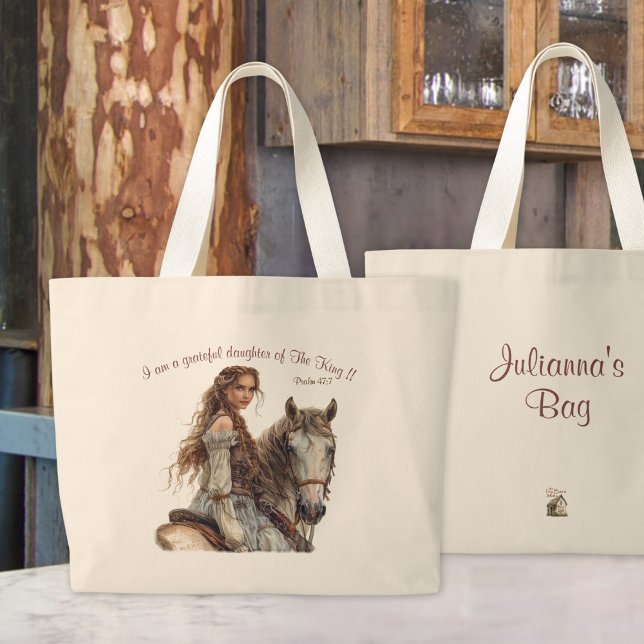 Christian Princess on Horseback Personalize Back Large Tote Bag (Creator Uploaded)