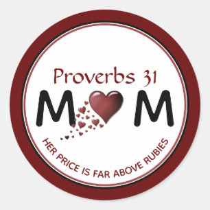 Christian PROV 31 MOM Burgundy Heart Mother's Day Classic Round Sticker