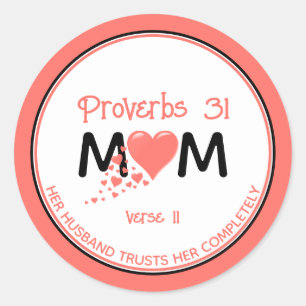 Christian PROV 31 MOM Coral Heart Mother's Day Classic Round Sticker