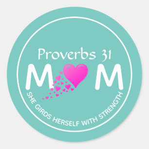 Christian PROV 31 MOM Heart Mother's Day Aqua Classic Round Sticker