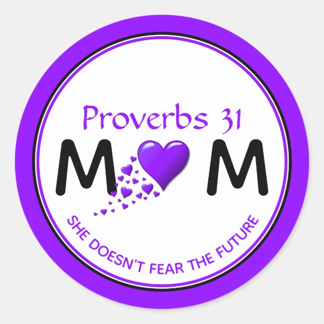 Christian PROV 31 MOM Purple Heart Mother's Day Classic Round Sticker (Front)