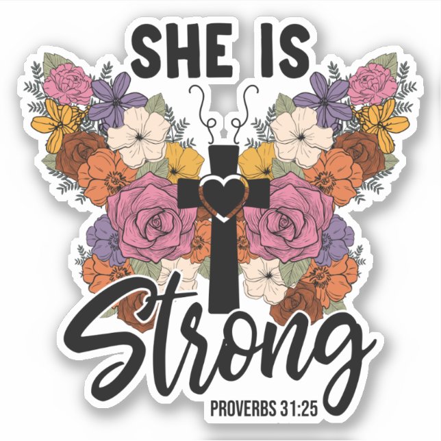 Christian Proverbs 31 Woman Butterfly Flowers  Sticker (Front)