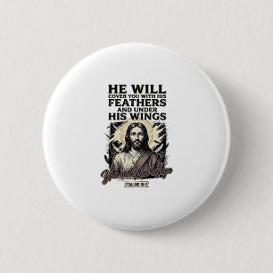 Christian Psalm 91_4 Jesus Vintage Engraving Shirt Button