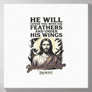 Christian Psalm 91_4 Jesus Vintage Engraving Shirt Canvas Photo Tile