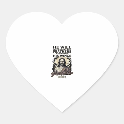 Christian Psalm 91_4 Jesus Vintage Engraving Shirt Heart Sticker