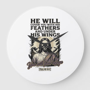 Christian Psalm 91_4 Jesus Vintage Engraving Shirt Large Clock