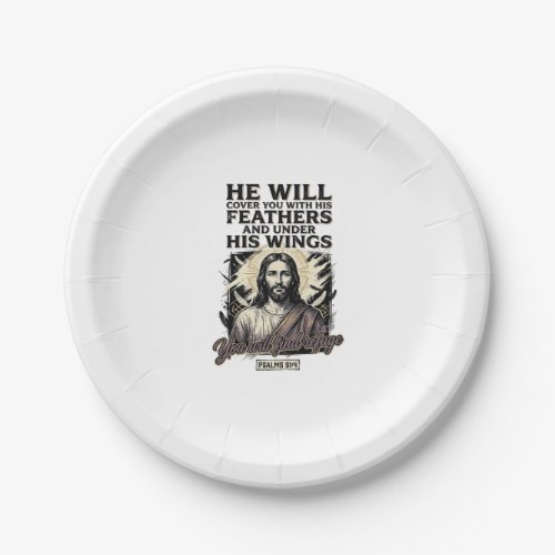 Christian Psalm 91_4 Jesus Vintage Engraving Shirt Paper Plates