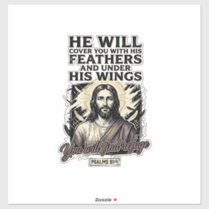 Christian Psalm 91_4 Jesus Vintage Engraving Shirt Sticker