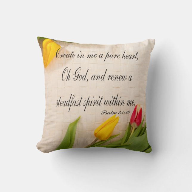 Christian Psalm Pillow, Psalm 51:10 Throw Pillow (Front)