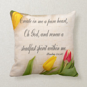 Christian Psalm Pillow, Psalm 51:10 Throw Pillow