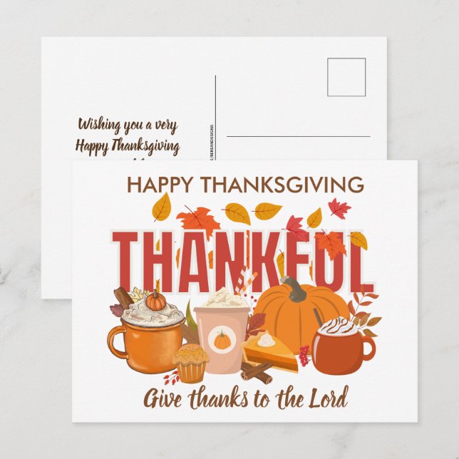 Christian Pumpkin THANKFUL Happy Thanksgiving Holiday Postcard (Front/Back)