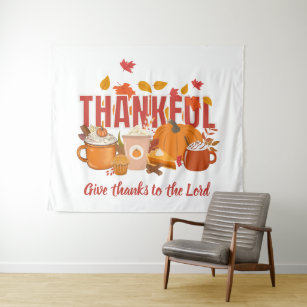 Christian Pumpkin THANKFUL Happy Thanksgiving Tapestry