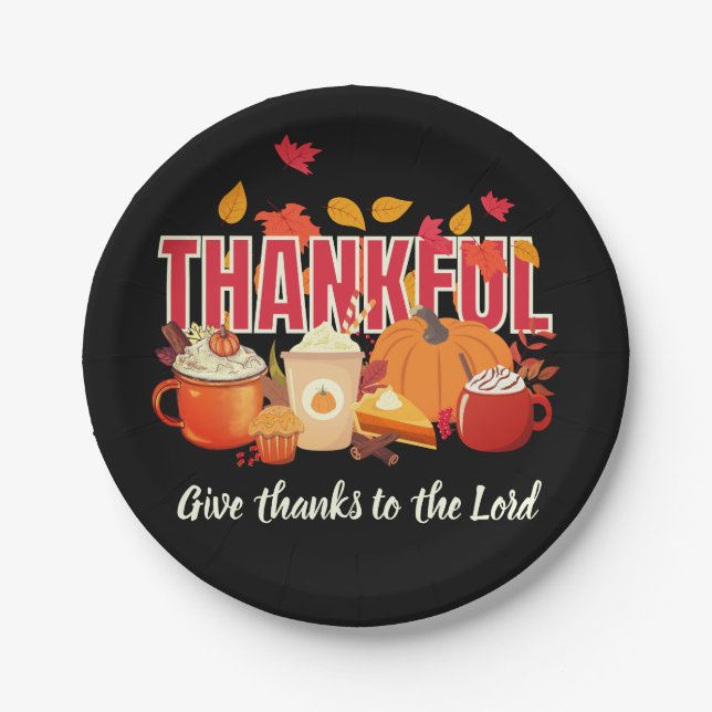 Christian Pumpkin THANKFUL Thanksgiving Paper Plates (Front)