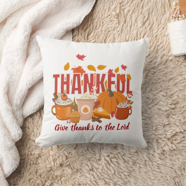 Christian Pumpkin THANKFUL Thanksgiving Throw Pillow (Blanket)