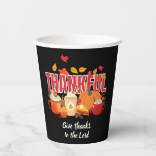 Christian Pumpkin Thanksgiving THANKFUL Black Paper Cups