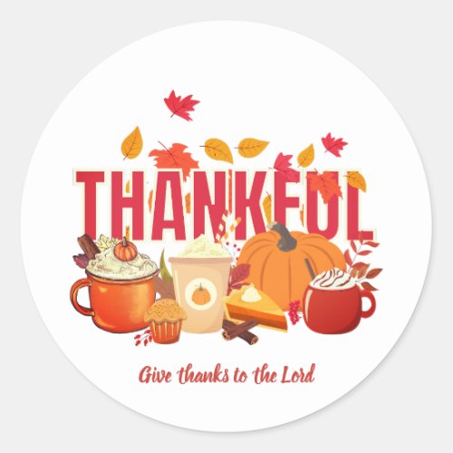 Christian Pumpkin Thanksgiving THANKFUL Classic Round Sticker
