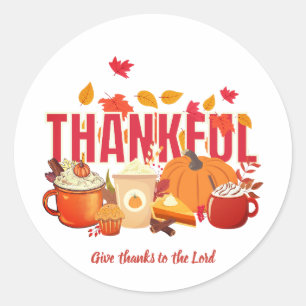 Christian Pumpkin Thanksgiving THANKFUL Classic Round Sticker