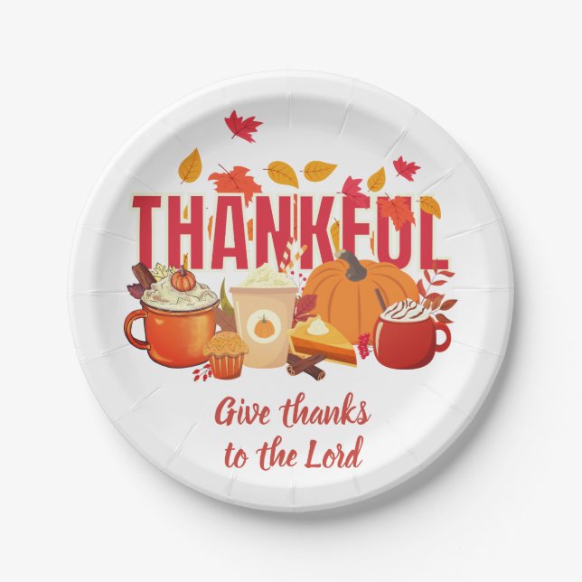 Christian Pumpkin Thanksgiving THANKFUL Paper Plates (Front)