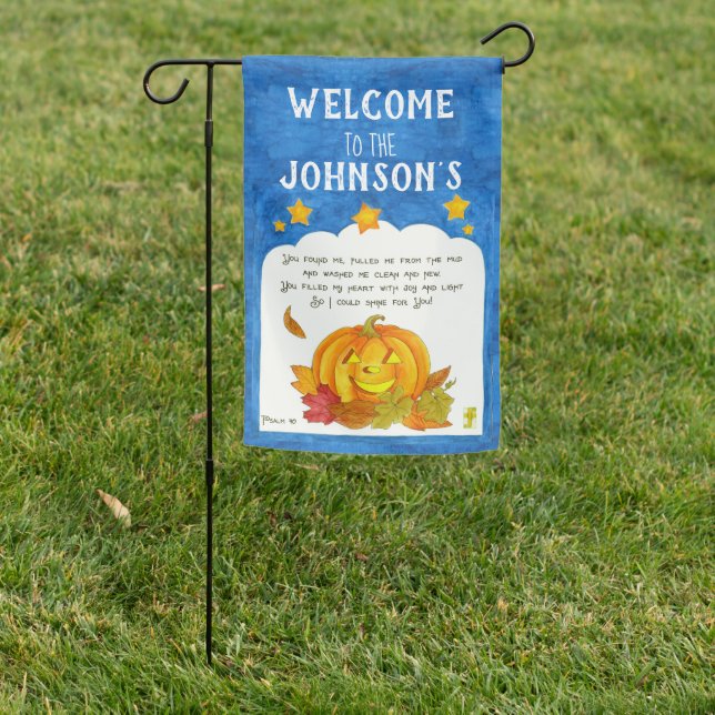 Christian Pumpkin Welcome Personalized Garden Flag (In SItu)