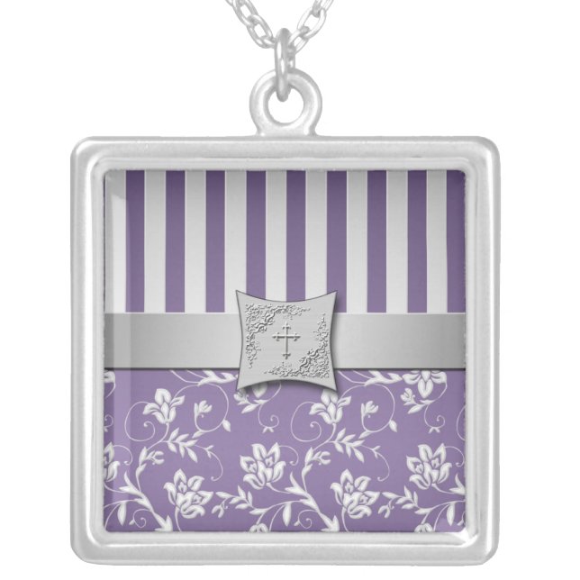 Christian Purple and Silver Floral Necklace (Front)