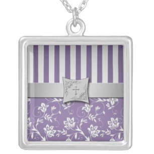Christian Purple and Silver Floral Necklace