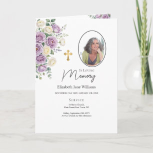 Christian Purple Rose Funeral Order of Service  Card