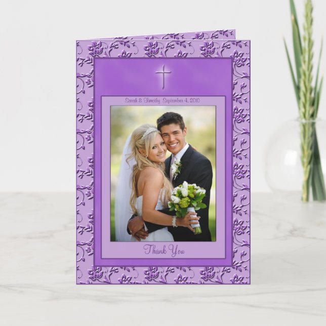 Christian Purple Thank You Card with Photo (Front)