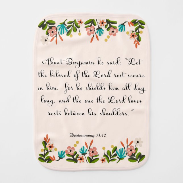 Christian Quote Art - Deuteronomy 33:12 Burp Cloth (Front)